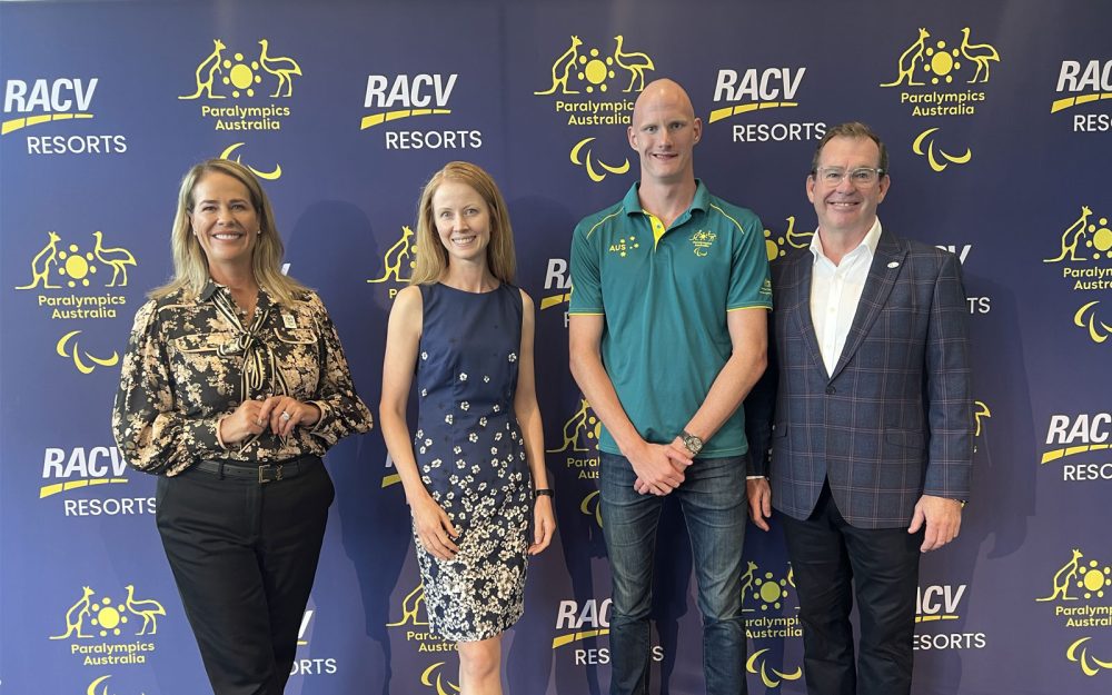Paralympics Australia representatives Rebecca Frizelle and Cameron Murray, with Paralympian Rowan Crothers and RACV Resort GM Brand and Marketing Megan Powell