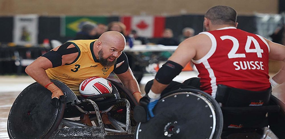 Ryley Batt playing against Switzerland opposition in the first game of the Paralympic Qualifying Tournament.