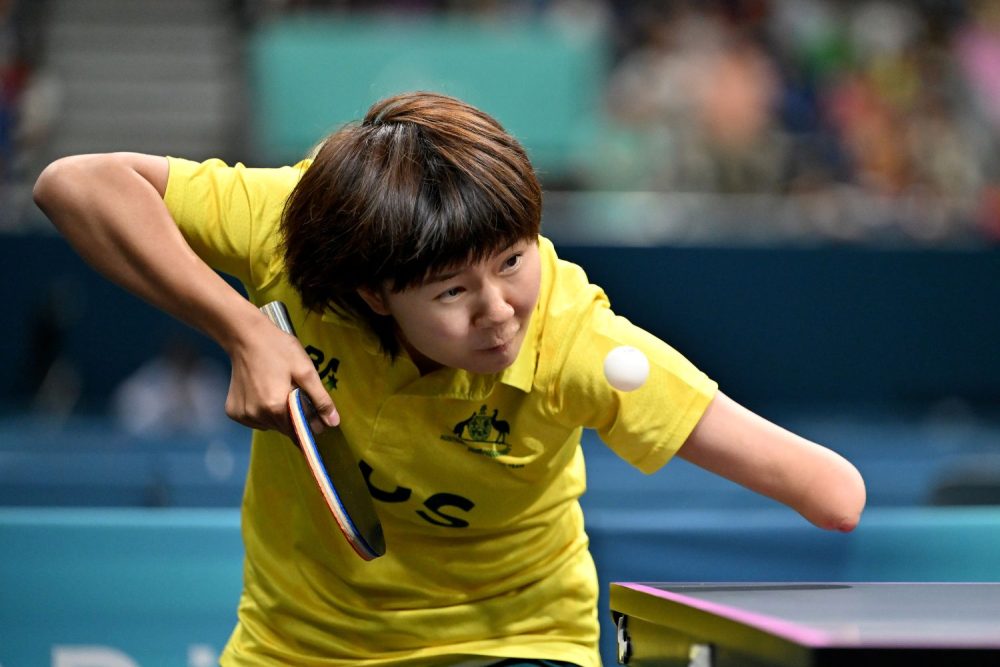 Para-table tennis gold winner Qian Yang competing in the finals in Paris