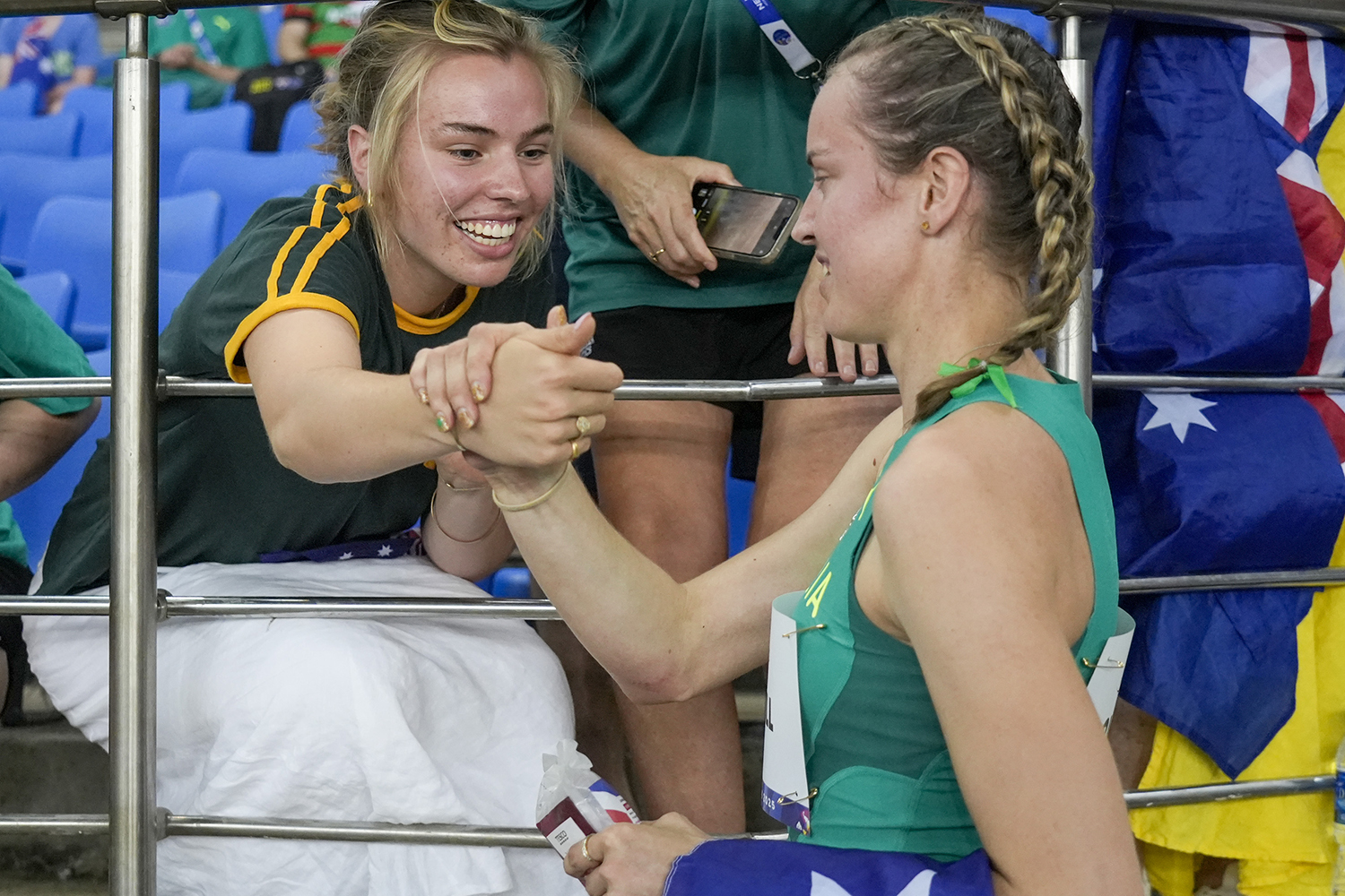 Mali Lovell congratulated in the stands